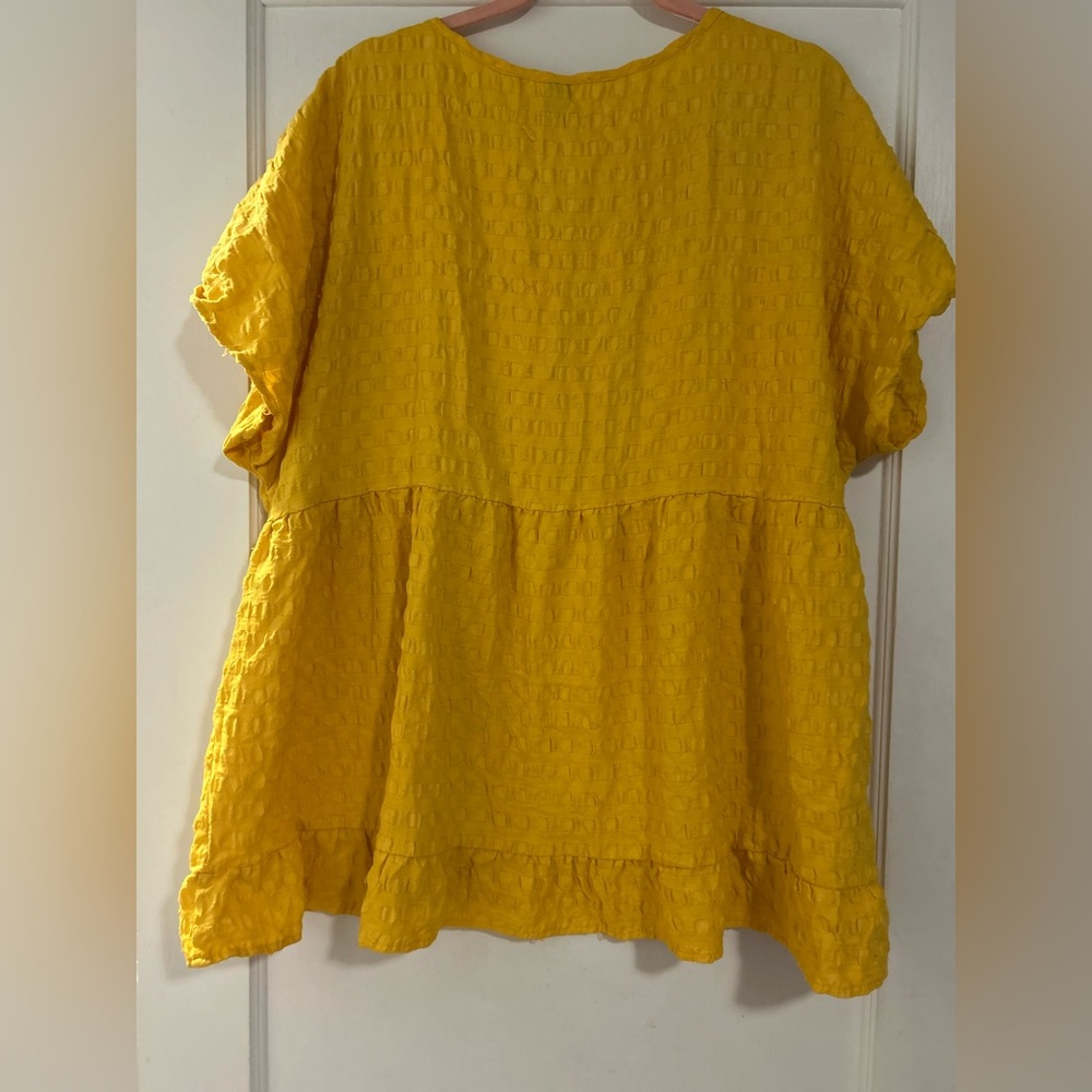 Yellow Textured Short Sleeve Blouse - Picture 4 of 7